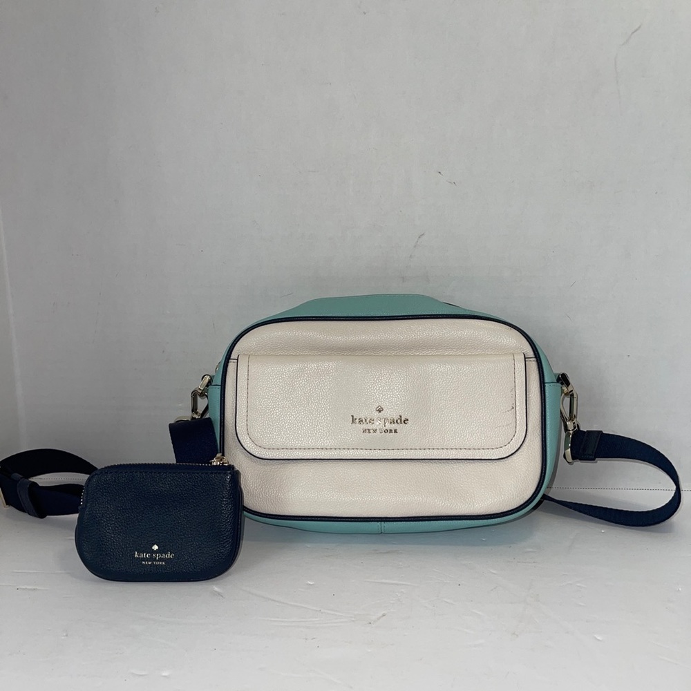 New Kate Spade Rosie Colorblock Leather Flap Camera bag Crossbody Turquoise Teal